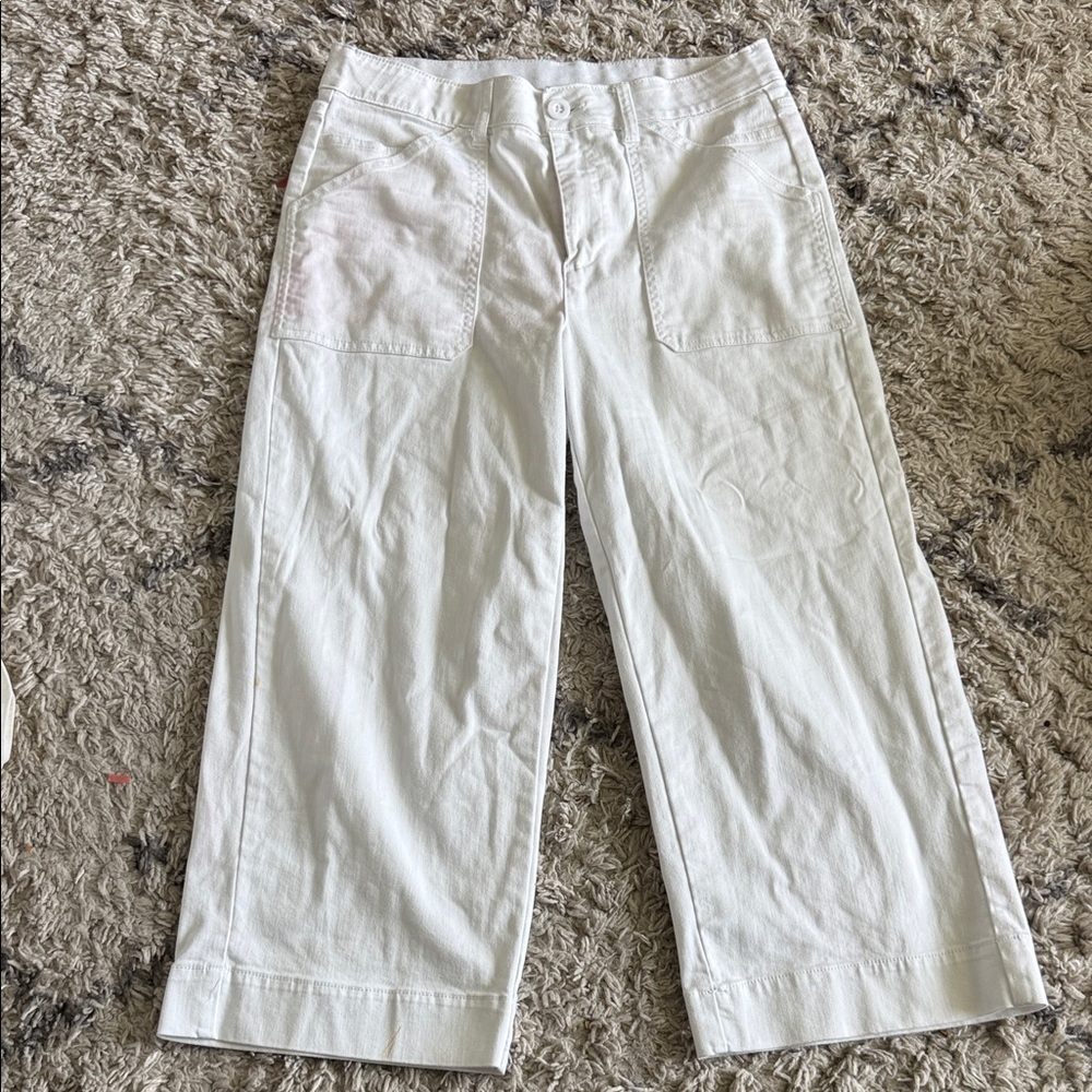 Cropped Wide Leg White Denim Pants
